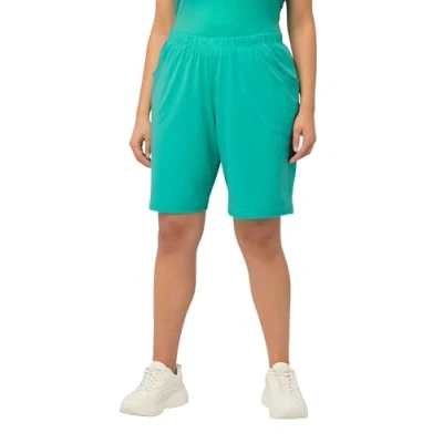 Image of Ulla Popken Women&#039;s Jersey Shorts, Pockets, Elastic Waistband 818396 Trouser, Green, 32W x 32L