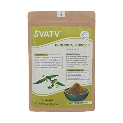 Image of SVATV Bhringraj Powder (Eclipta Alba) for Silky &amp; Soft Hair Care Promote Growth Increases Thickness Ayurvedic Products 227 Grams