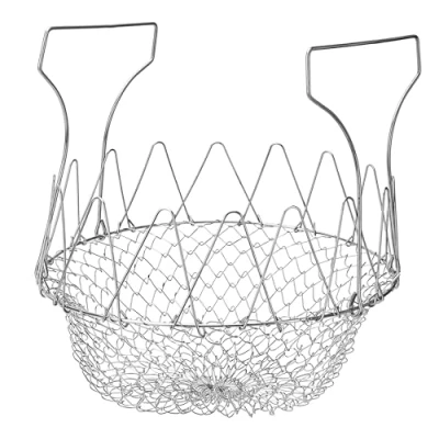 Image of Belle Vous Stainless Steel Foldable Frying Basket Folding Colander/Strainer Kitchen Cooking Tool Wire Mesh Net Food for Deep Potato Fries, Steaming &amp; Rinsing Vegetables/Fruit