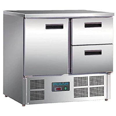 Image of Polar Refrigeration G Series 155W 2 Drawer Single Door Counter Fridge 240 Litre, Stainless Steel, 2C to 5C, 880(H)x900(W)x700(D)mm, 1 Shelf, Fan Assisted Rapid Cooling, Energy Rating C U637