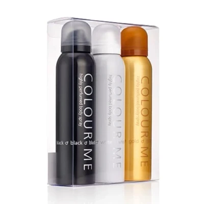 Image of COLOUR ME Black/White/Gold Homme Triple Pack, Fragrance for Men, 3 x 150ml Body Spray, by Milton Lloyd