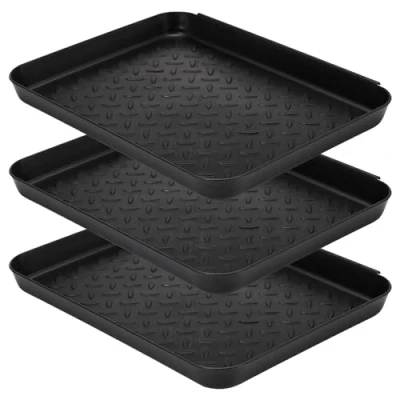 Image of LIVHOME Set of 3 Shoe Drip Trays Multi Purpose Boot Tray For Rain, Winter Boots, Wellies Floor Protection Indoor and Outdoor Use in All Seasons Black