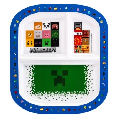 Image of Zawadi Global Minecraft 3 Section Reusable Childrens Kids Toddlers Divided Breakfast Lunch Dinner Plate