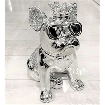 Image of Touch of Venetian Bling Crushed Diamond Silver Bull Dog Ceramic Sparkly Shelf Sitter Ornament