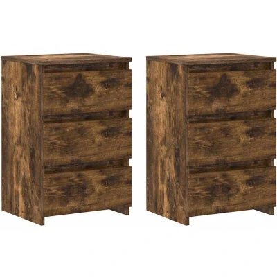 Image of vidaXL Smoked Oak Bed Cabinets, Multifunctional Engineered Wood Nightstands/End Tables/Side Cabinets with 3 Drawers 2 pcs Set