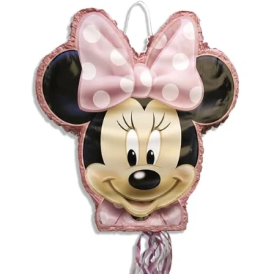 Image of Disney Minnie Mouse Shaped Multicolor Drum Pull Pinata (48cm x 50cm) 1 Piece Perfect for Kids Parties &amp; Celebrations