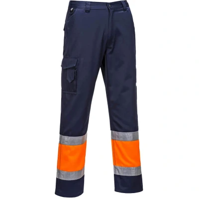 Image of Portwest Hi Vis Lightweight Contrast Class 1 Service Trousers Orange/Navy Large