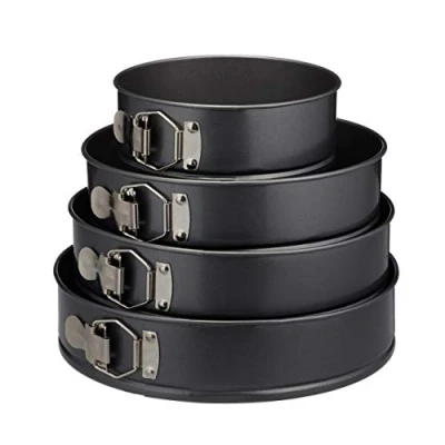 Image of Relaxdays Springform Pan Cake Tin Set, 4 Piece, Circular Shape, Ø 18/24/26/28 cm, Baking Mould, Non Stick Surface, 250 Heat Resistant, Grey Metallic