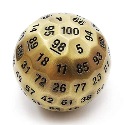 Image of Bescon Solid Metal 100 Sided Dice, Game Dice D100, Giant Polyhedral Sides 50MM in Diameter (1.97in), Ancient Brass