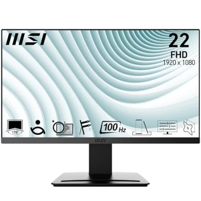 Image of MSI PRO MP223 22.3 Inch Monitor, Full HD (1920 x 1080), 100Hz, VA, 4ms, FreeSync, HDMI, VGA, Anti Glare, Flicker, Less Blue light, TÜV Certified, VESA, Kensington, Black