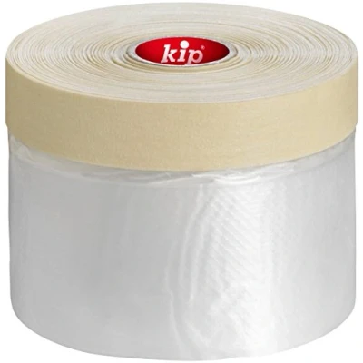 Image of Kip Drop Cloths Pre Taped Painters Masking Film 300mm x 33m, Masker Tape with Plastic Sheet, Drape for Spraying, Covering, Suitable Decorating, Automotive, Windows Dust &amp; Paint Protection