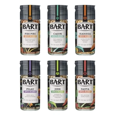 Image of BART Spice Blend Collection Ras el Hanout, Piri Piri, Pilau, Jerk, Harissa &amp; Cajun Ideal for World Cuisine (6 Jar Bulk Buy Set)