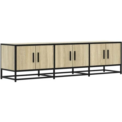 Image of vidaXL TV Cabinet Stand Media Unit Sonoma Oak with Metal Frame, Modern Entertainment Center for Living Room/Bedroom Ample Storage, Sturdy Construction, 150x35x41cm Engineered Wood &amp; Design