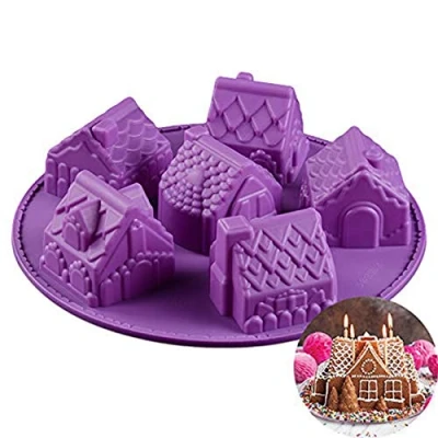 Image of 6 Cavity House Shaped Silicone Moulds, RoseFlower Non Stick Cake Tray Baking Mold for Chocolate Candy Jelly Sweets Ice Cube Soap DIY Decorating Tools Birthday Party Christmas