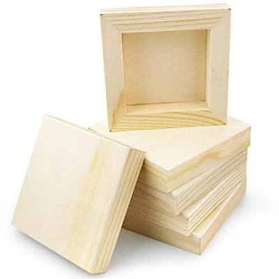 Image of BILLIOTEAM 8 Pack Unfinished Square Wood Panels,4&quot; x 4&quot;/10cm 10cm,Blank Wooden Canvas Cradled Painting Panel Boards for Drawing,Painting,Pouring,Wood Burning and DIY Arts Crafts Projects