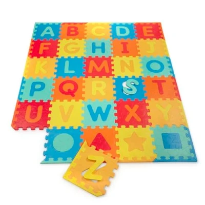 Image of Battat 82 pcs Foam Alphabet Floor Mat Large 55x65in Interlocking ABC Puzzle with Removable Shapes for Babies &amp; Toddlers 0 Months