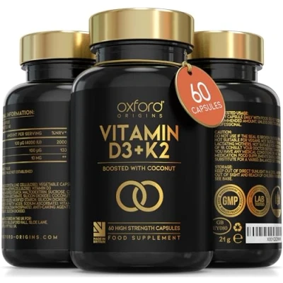 Image of Vitamin D3 K2 Capsules 4000 IU D &amp; 100mcg K MK7 Boosted with Coconut MCTs for Absorption High Strength and UK Made Vegetarian