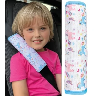 Image of HECKBO 1x Kids Car Seat Belt Pads Protectors Unicorn for and Babies Ideal Any Booster Bicycle