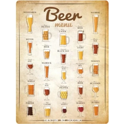 Image of DODINO Beer Menu Tin Signs, Decorative Home Accessory, Sign, Metal Sign for All Bar Counter or Pub Owners 30 x 40 cm