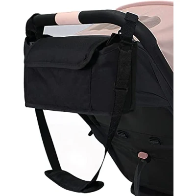 Image of AOOPOO Stroller Organizer Pram Bag,Pram Buggy Organiser Bag Universal Baby Storage Pushchair with Mobile Phone Pocket,Zipper Pocket,2 Cup Holders &amp; Shoulder Strap (Black)