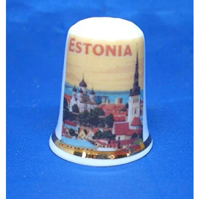 Image of Birchcroft Porcelain China Collectable Thimble Travel Poster Estonia Free Box