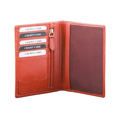 Image of KORUMA RFID Blocking Executive Genuine Leather Travel Wallet Biometric Passport Credit Card Document Holder (Red)