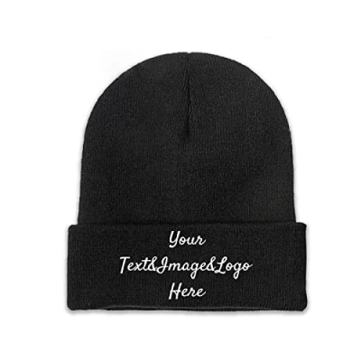Image of Custom Knitted Beanie Hats Slouch Black Your Text&amp;Image&amp;Logo Here Personalized Hat