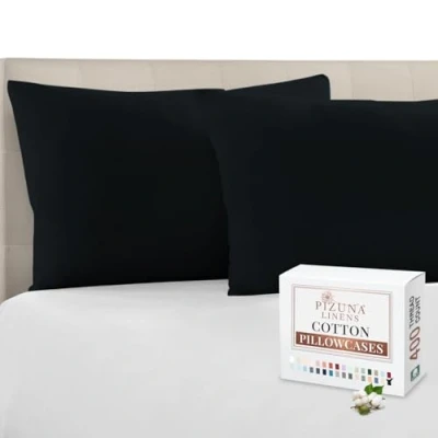 Image of Pizuna 100% Cotton Housewife Pillowcases 2 Pack Black 48x74cm, 400 Thread Count Long Staple Combed Pillow Cover, Sateen Weave Standard Pillowcase (Cotton of 2)