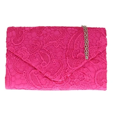 Image of Girly Handbags Womens Satin Lace Clutch Bag Fuchsia