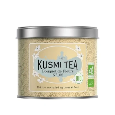 Image of Kusmi Tea Bouquet of Flowers No.108 100 gr Loose Tin Organic Earl Grey Black with Bergamot &amp; Ylang Flavored Citrus
