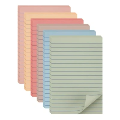Image of YISAN Lined Sticky Notes 4x6 Inch,6 Pads,Pastel Self Stick Pad with Lines,55 Sheet/Pad for Office,71143
