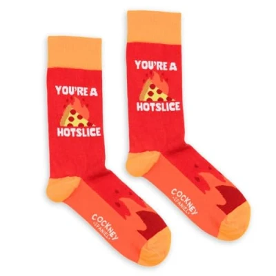 Image of Cockney Spaniel You’re a Hot Slice Fun and Quirky Red Pizza Themed Crew Socks for Men UK 6 11 (EUR 41 46 US 7 12) Unique Gift Lovers, Birthdays, Christmas, or Any Occasion