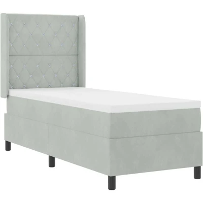 Image of vidaXL Box Spring Bed with Mattress &amp; LED Light Grey 80x200 cm Velvet