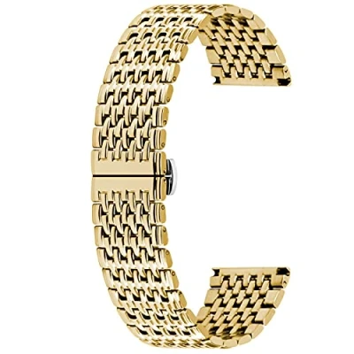 Image of Kai Tian Stainless Steel Watch Strap for Women Men 20mm Bracelet Tapered Band Metal Deployment Clasp Gold