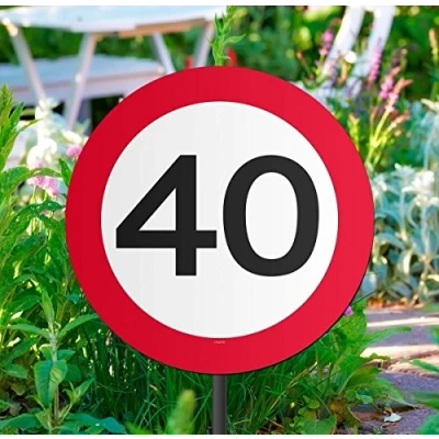 Image of Traffic Sign 40th Party Garden sign, 44cm x 26cm 1cm. Coated Card with Plastic Stick