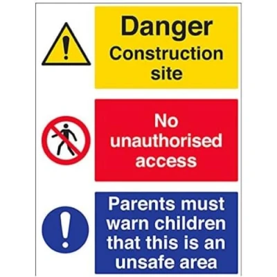 Image of V Safety Multi Hazard Site Must Warn Children Warning Sign 600mm x 800mm 2mm Rigid Plastic