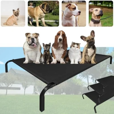 Image of VickyHome Cooling Elevated Dog Bed, Chew proof Raised Cots Beds with No slip Feet, Portable Bed Stable Metal Frame for Dogs Cats, Middle/Large/Extra Large