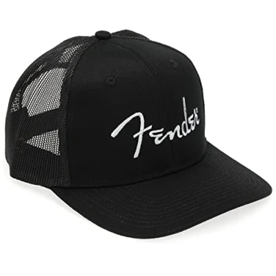 Image of Fender® Silver Thread Logo Snapback Trucker Hat, Black, One Size Fits Most
