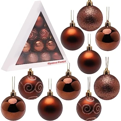 Image of Christmas Concepts® Pack of 10 60mm (2.4&quot;) Tree Baubles Shiny, Matte &amp; Glitter Decorated (Chocolate)