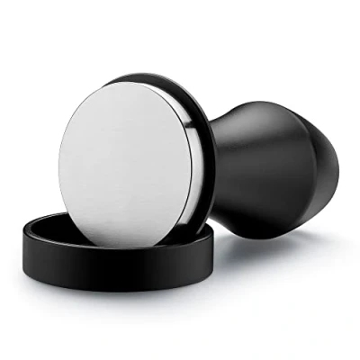Image of Normcore 51mm Espresso Tamper Spring Loaded Barista Tools Coffee with Anodized Aluminum Stand Holder Stainless Steel Flat Base, Black