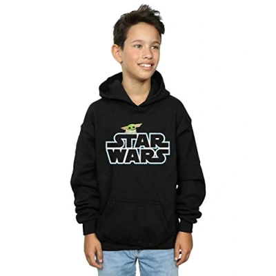 Image of Star Wars Boys The Mandalorian Child Logo Hoodie Black 12 13 Years
