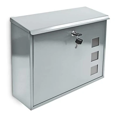 Image of Relaxdays Design Metal Mailbox / Letterbox Window Pattern, Silver