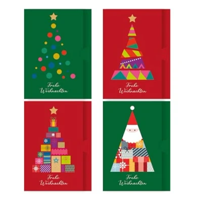 Image of Christmas Money Wallets Pack of 8. Contains 4 Tree Designs. Suitable for Cash, Voucher and on Display Card.