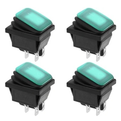 Image of the Lord of Tools 4 Pcs Waterproof Rocker Toggle Switch Pin 2 Position 16A 250V 20A 125V Green LED Light Indicator ON/OFF Lamp for Car Truck Boat Motorhome