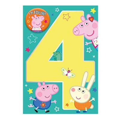 Image of Age 4 Birthday Card, Peppa Pig 4th Card Pig, Happy