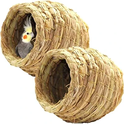 Image of Dinntty Natural Bird Nest Handwoven Straw House Parrot Canary Finch Budgie Hatching Breeding Cave Pet Birds Supplies