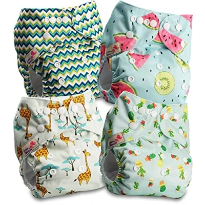 Image of Littles and Bloomz Baby Reusable Pocket Nappy Cloth Diaper, Standard Popper, 4 Nappies, FLP2 0401