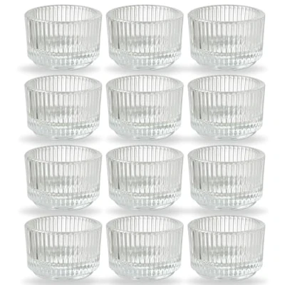 Image of Home Stuff Clear Tea Light Candle Holders Set of 12, Small Holder, Glass Tealight for Table Centerpiece 5 cm x 3.5 cm, Votive Holder Wedding, Birthday Party, Décor