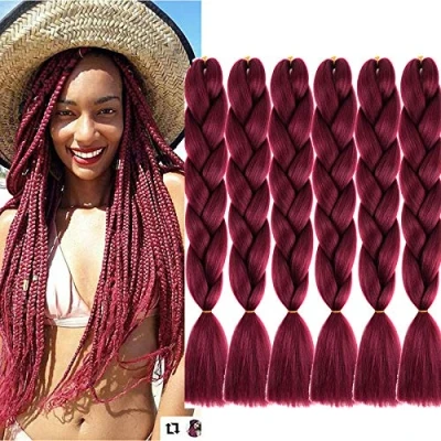 Image of burgundy Braiding Hair 6pc kanekalon Extension 24 Inch ombre jumbo Braids extensions Synthetic For Crochet Twist Braids（burgundy ）