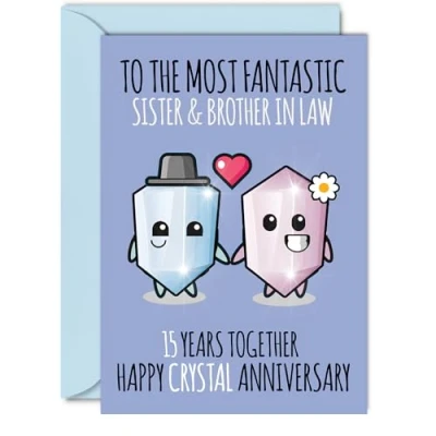 Image of Cute Crystal Anniversary Card for Sister &amp; Brother In Law 15 Years Together Happy 15th Wedding Cards Sister, A5 Greeting Anniversaries